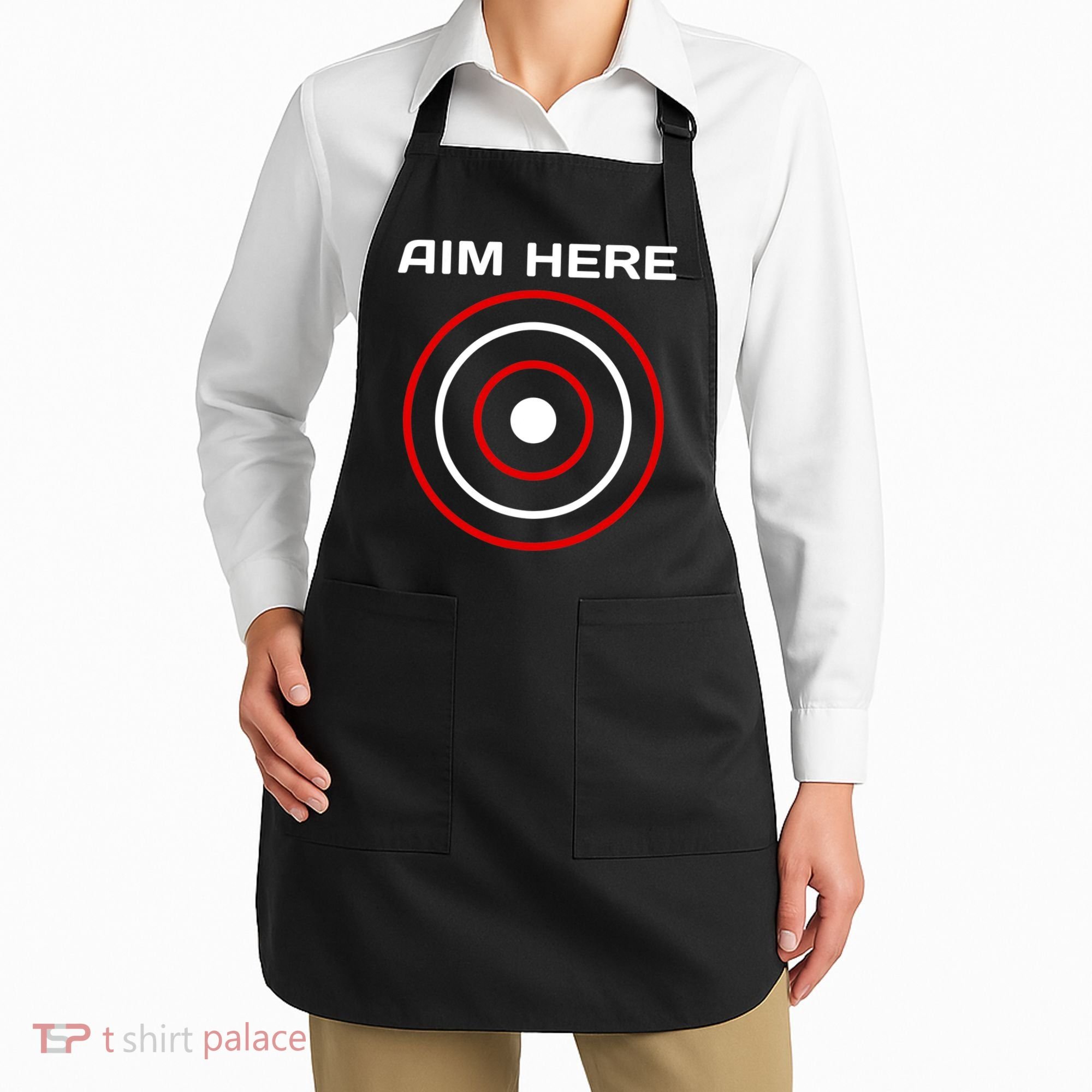 Aim Here Darts Players Bullseye Target Shooting Club Apron