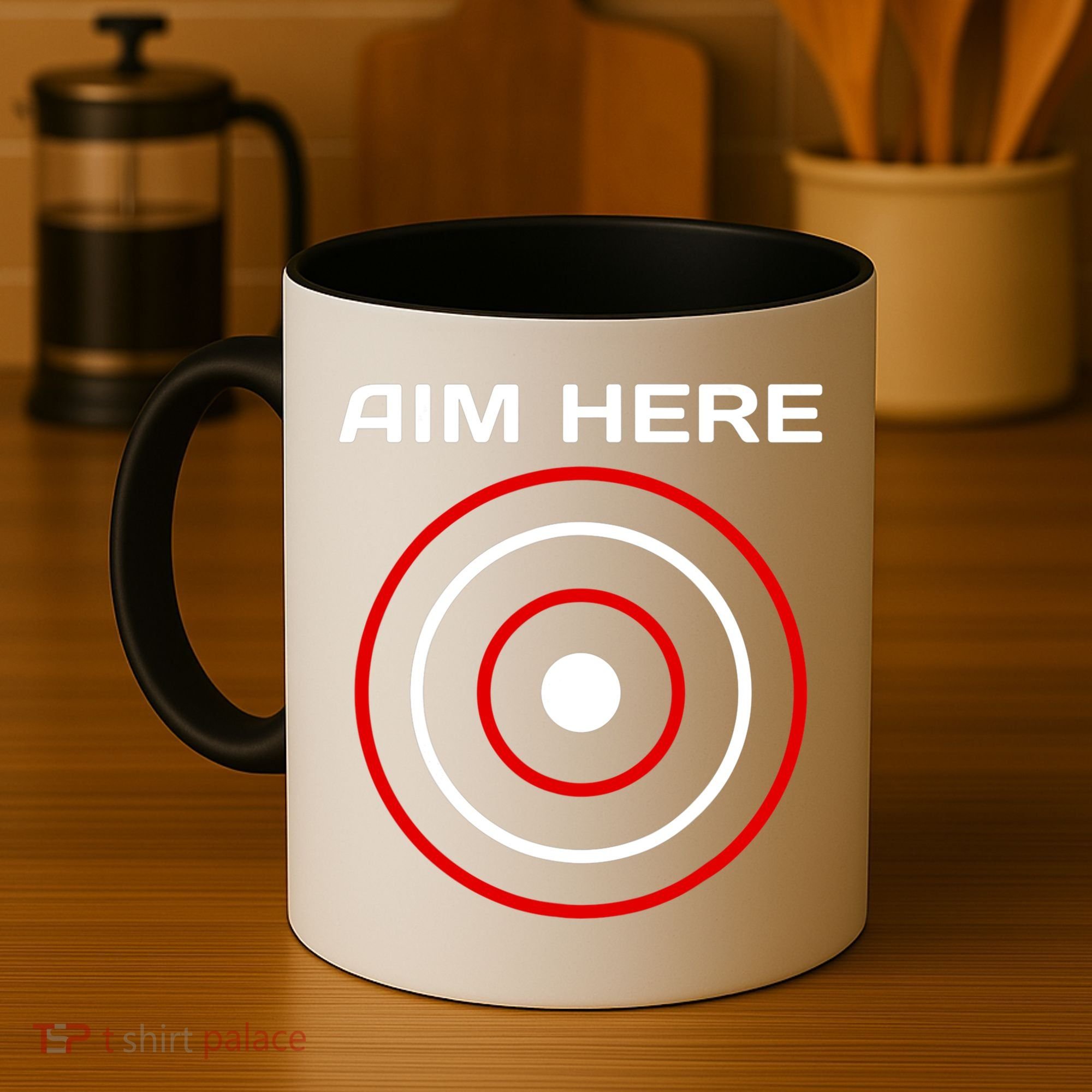 Aim Here Darts Players Bullseye Target Shooting Club Coffee Mug