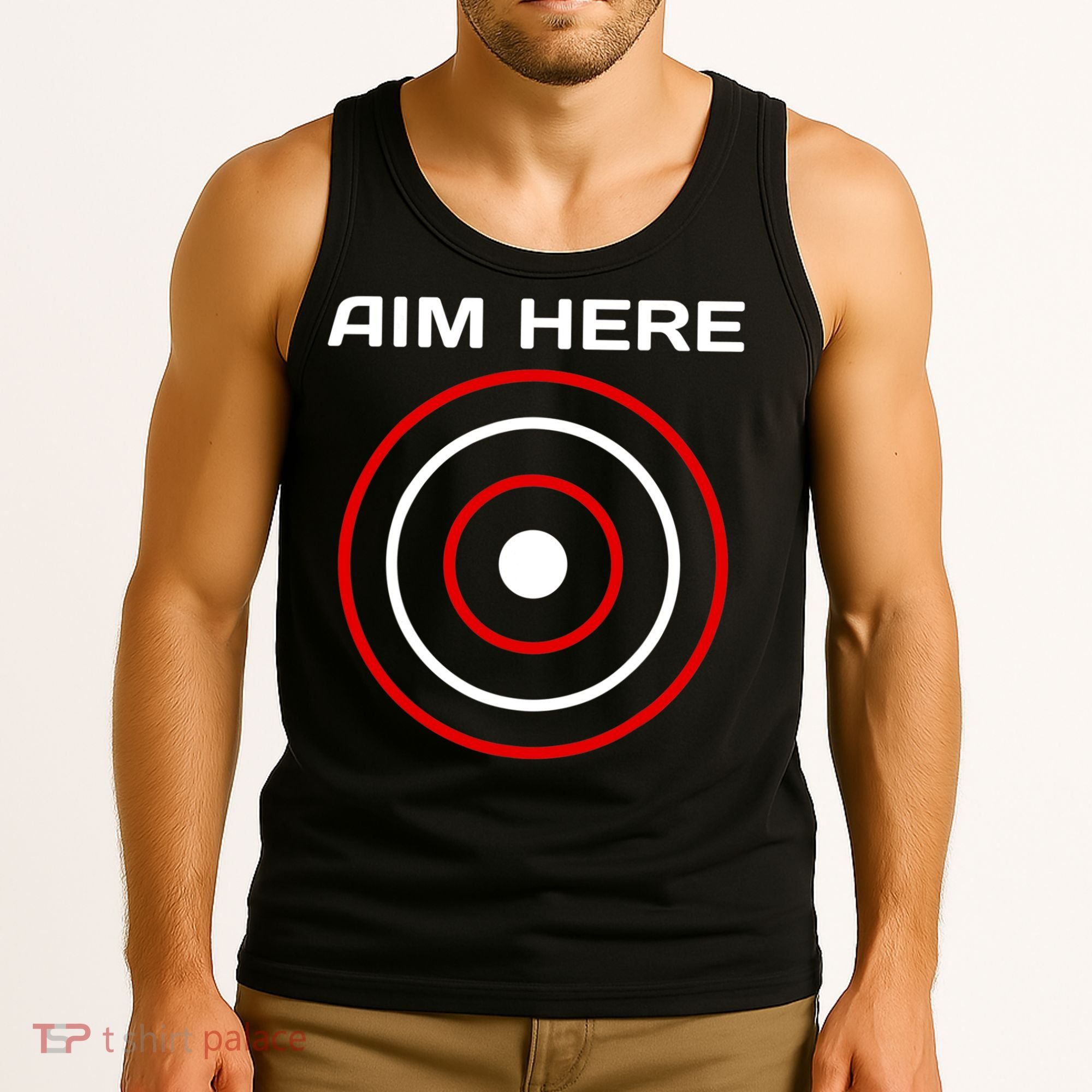 Aim Here Darts Players Bullseye Target Shooting Club Tank Top
