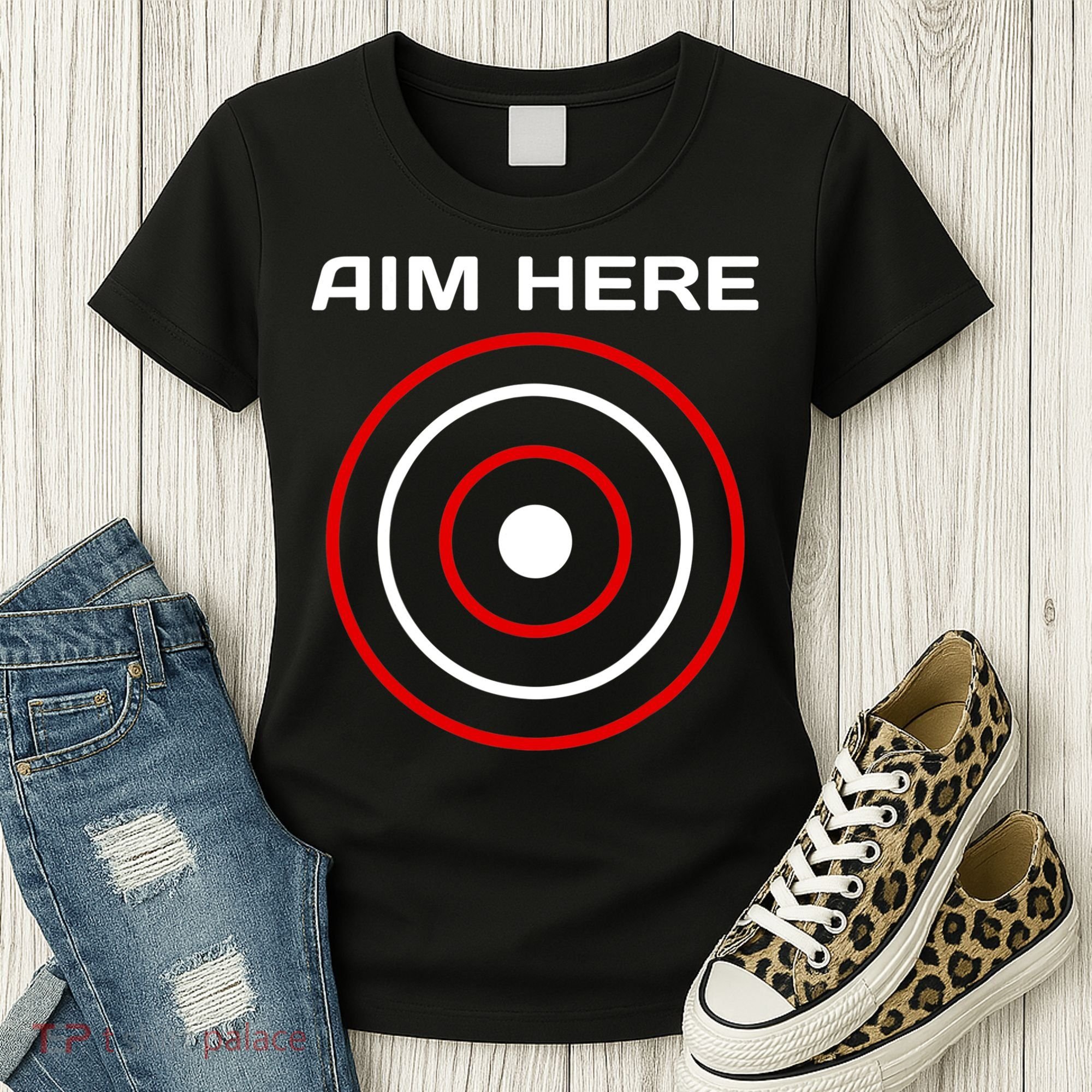 Aim Here Darts Players Bullseye Target Shooting Club Women's T-Shirt