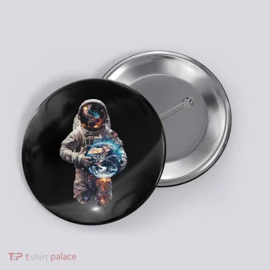Astronaut Holds Earth In Space Button