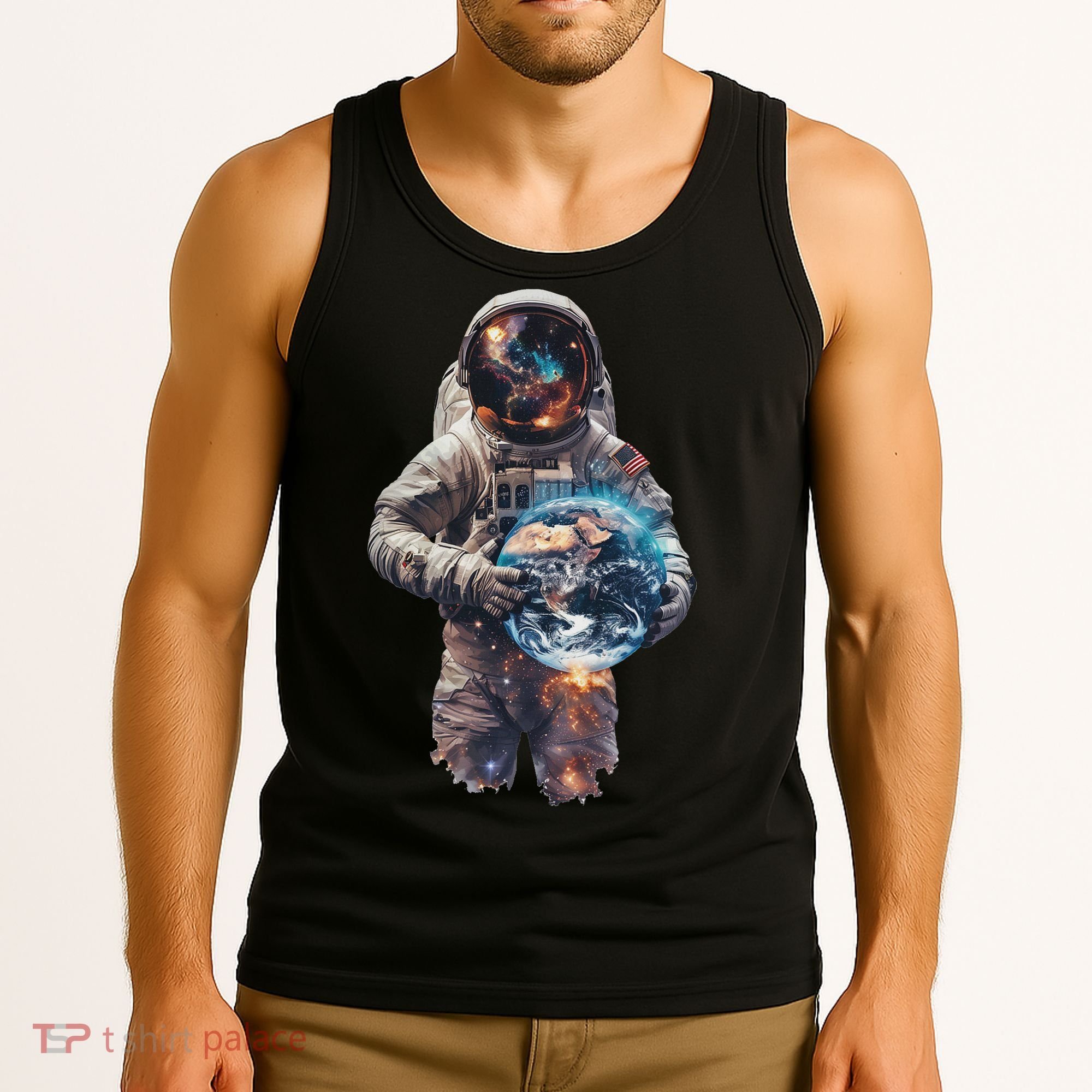 Astronaut Holds Earth In Space Tank Top