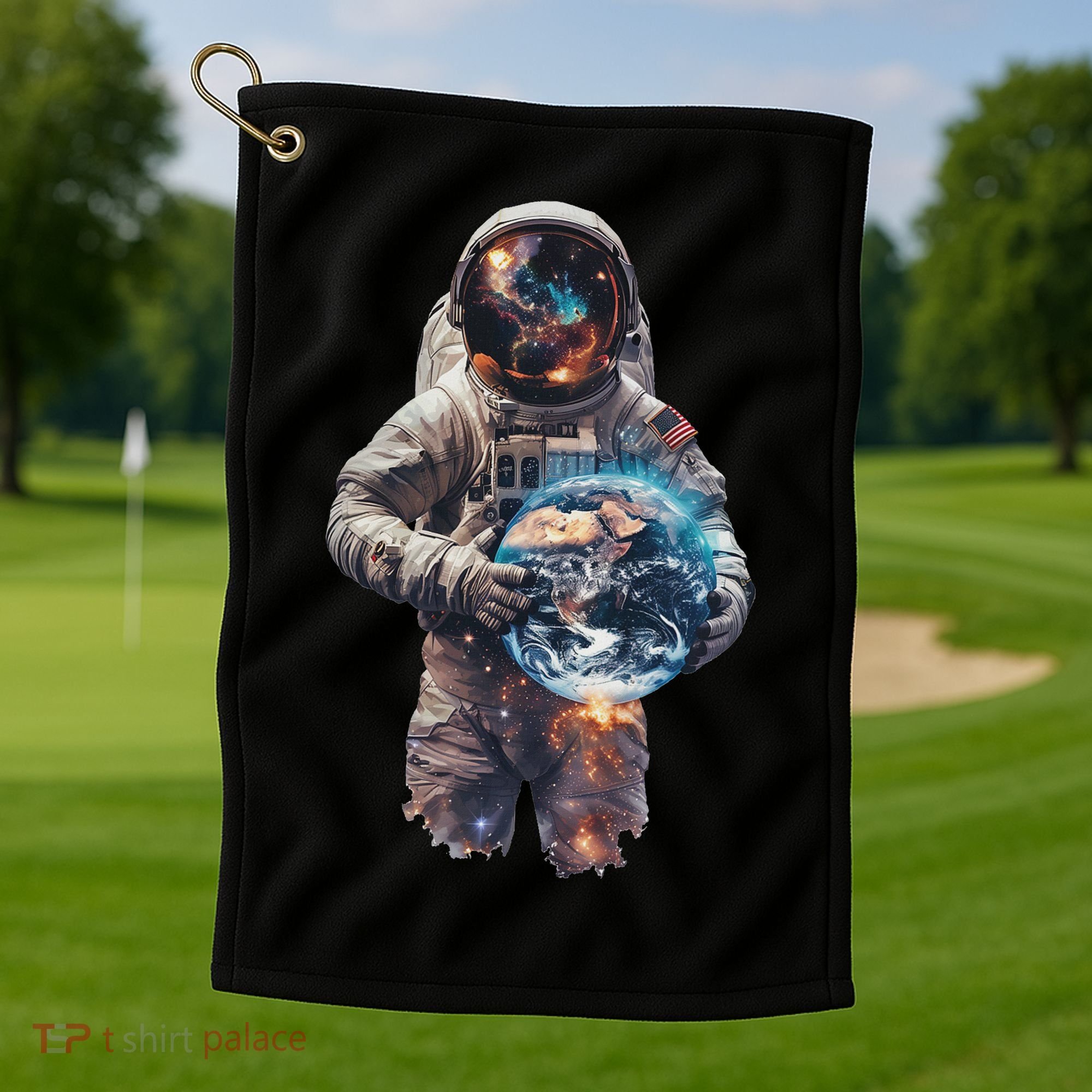 Astronaut Holds Earth In Space Golf Towel