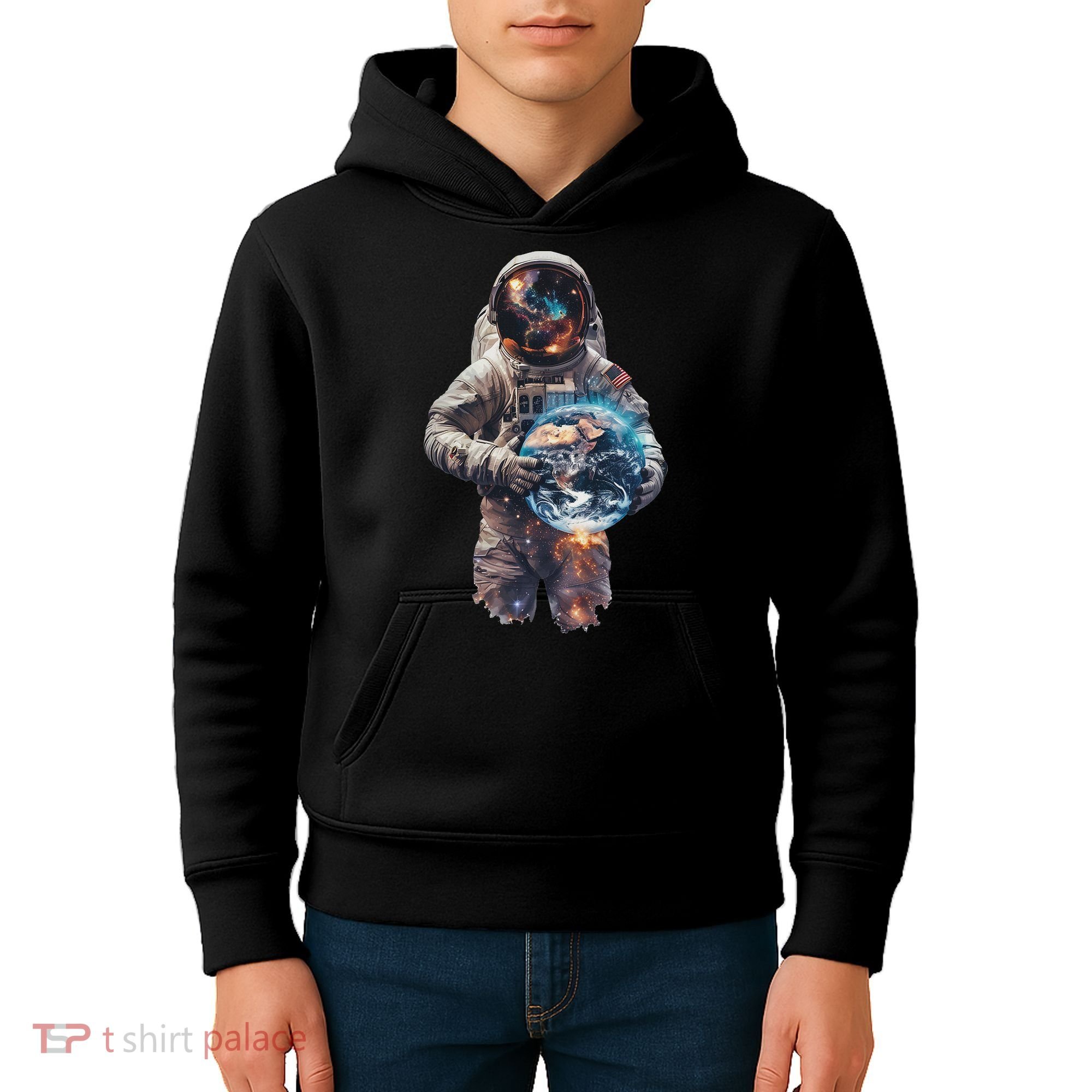 Astronaut Holds Earth In Space Kids Hoodie