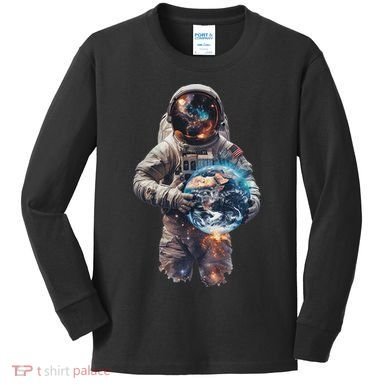 Astronaut Holds Earth In Space Kids Long Sleeve Shirt