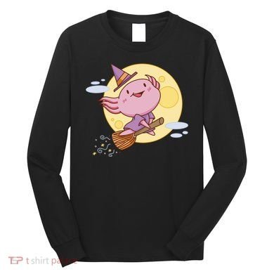 Axolotl Halloween Flying Witch Long Sleeve Shirt