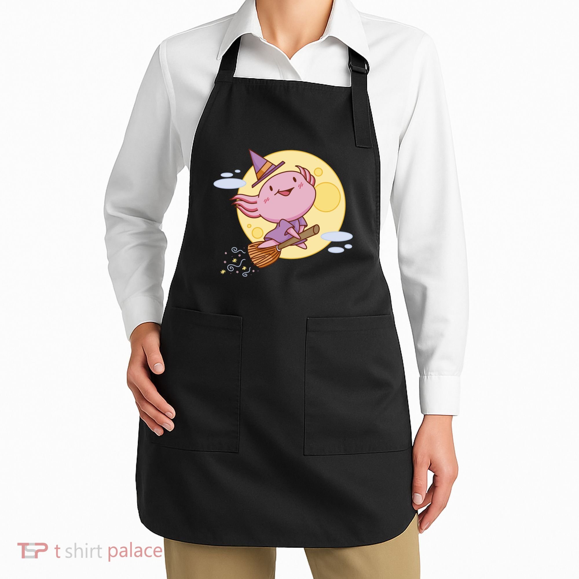 Axolotl Halloween Flying Witch Apron