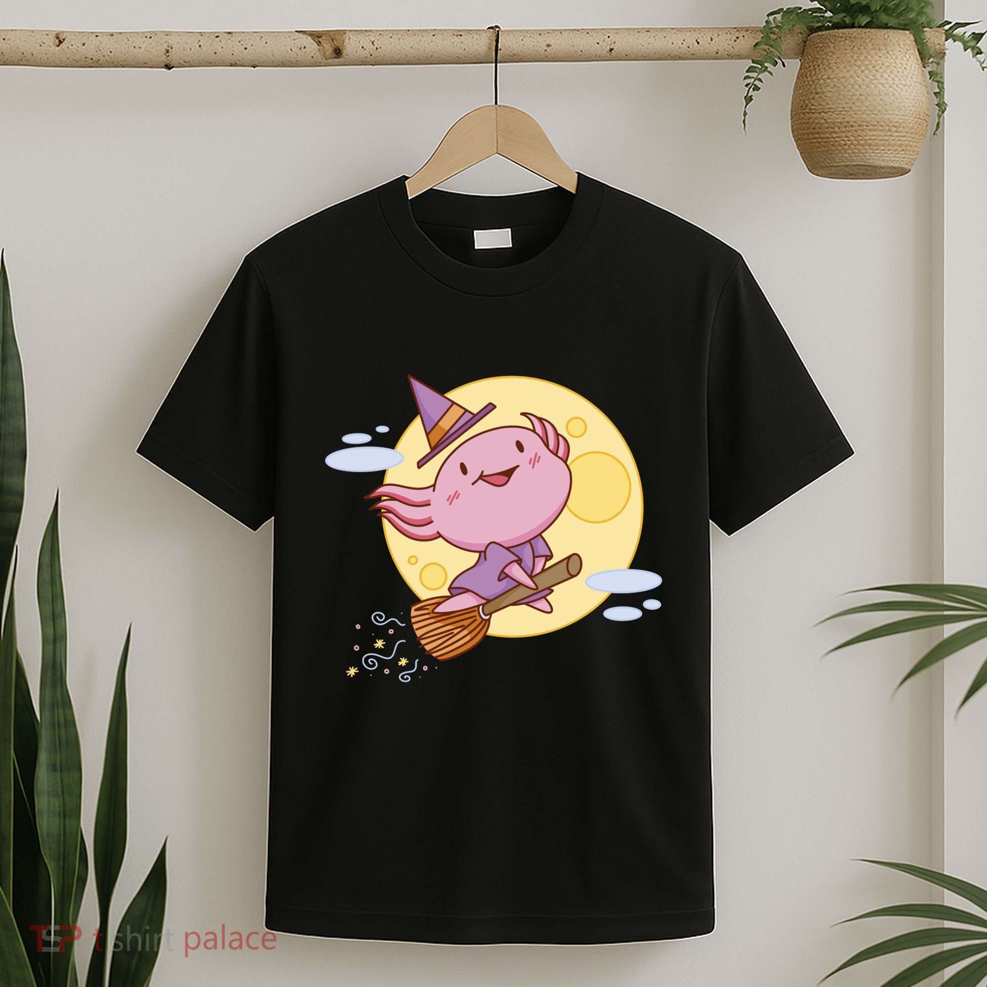 Axolotl Halloween Flying Witch T-Shirt