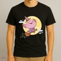 Axolotl Halloween Flying Witch T-Shirt thumb 3