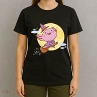 Axolotl Halloween Flying Witch T-Shirt thumb 4