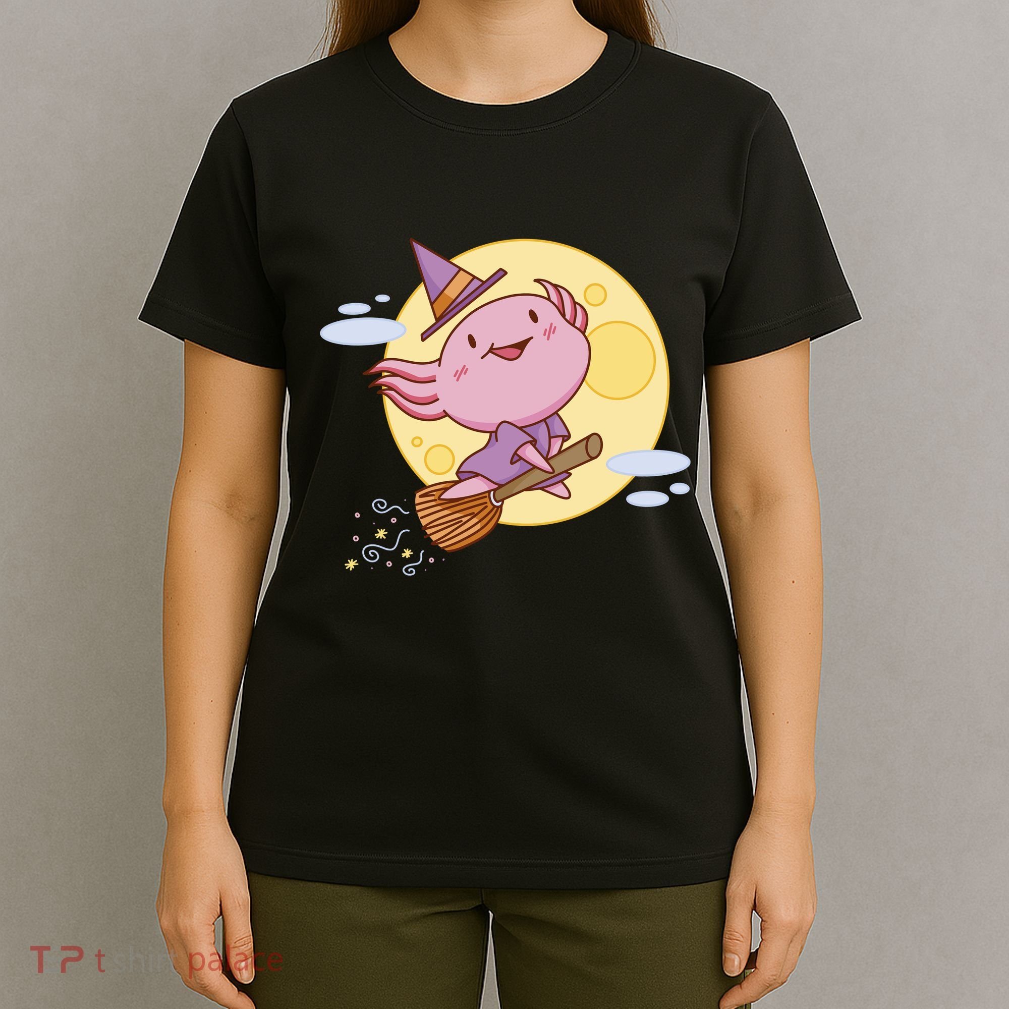 Axolotl Halloween Flying Witch T-Shirt