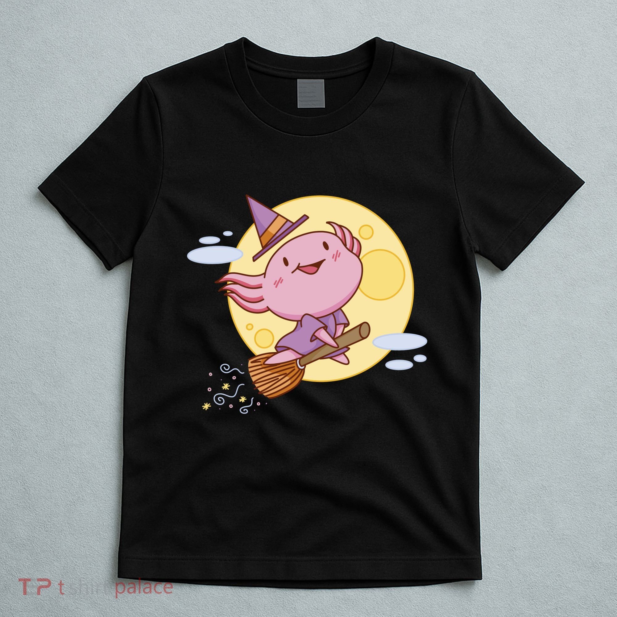 Axolotl Halloween Flying Witch T-Shirt