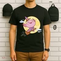 Axolotl Halloween Flying Witch T-Shirt thumb 6