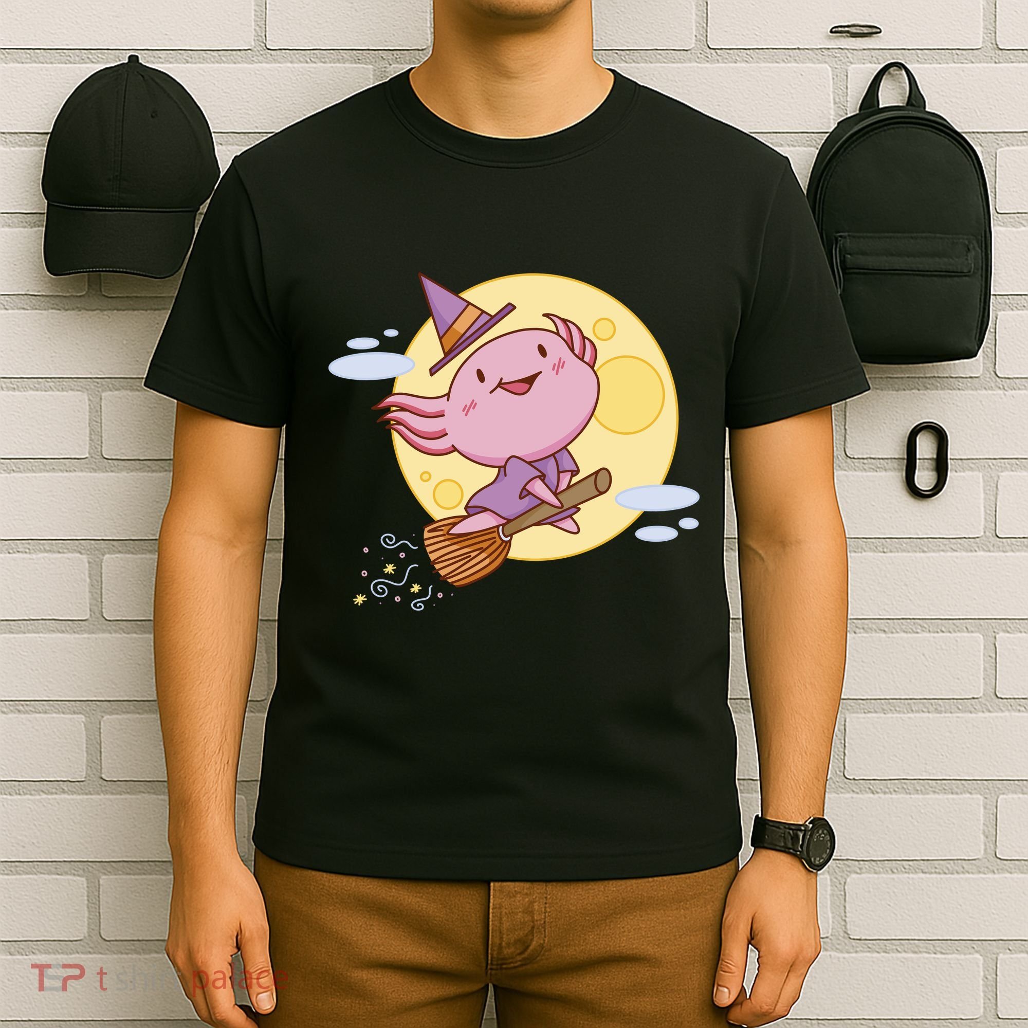 Axolotl Halloween Flying Witch T-Shirt