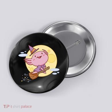 Axolotl Halloween Flying Witch Button