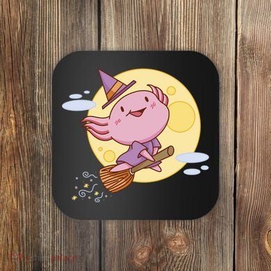 Axolotl Halloween Flying Witch Coaster
