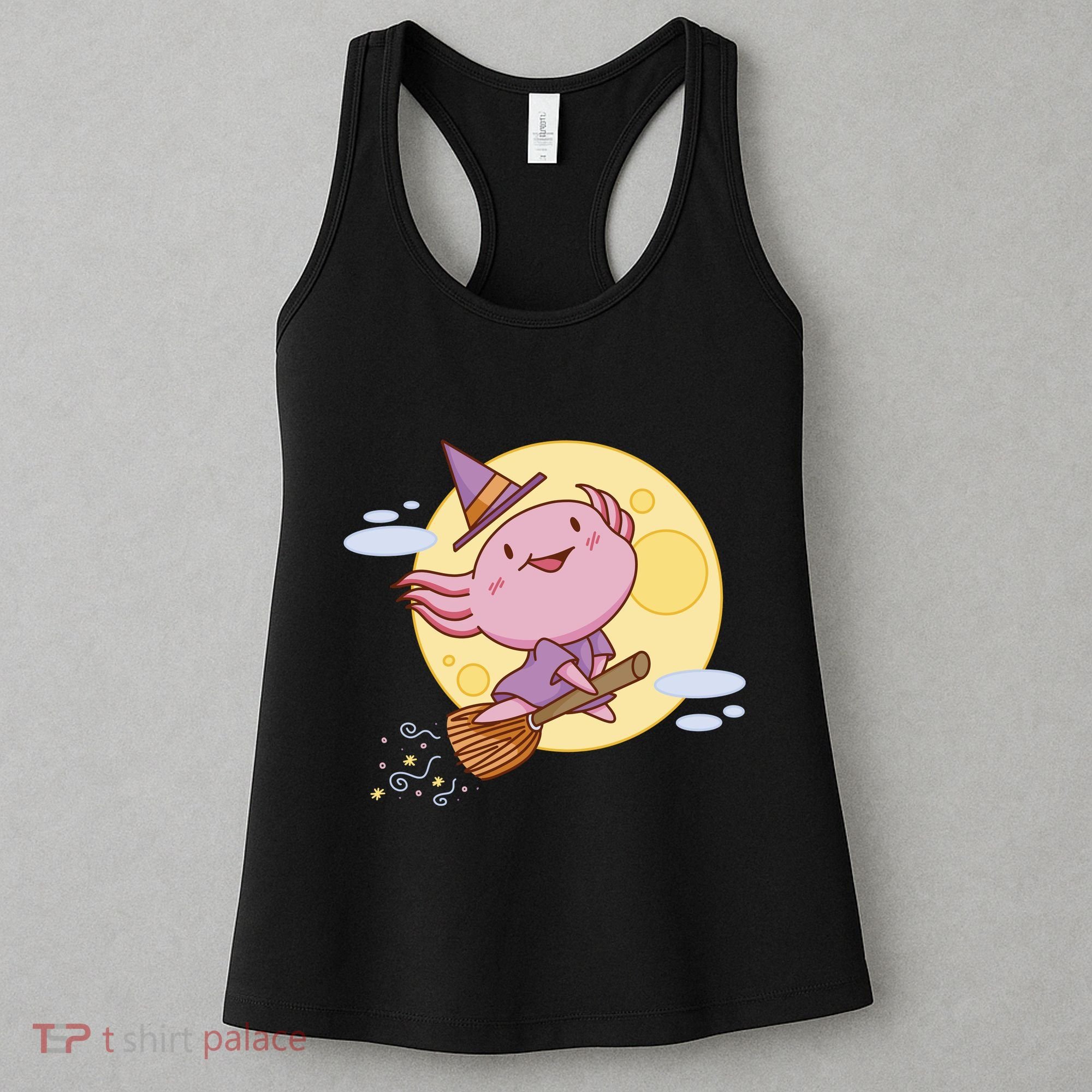 Axolotl Halloween Flying Witch Women's Tank Top