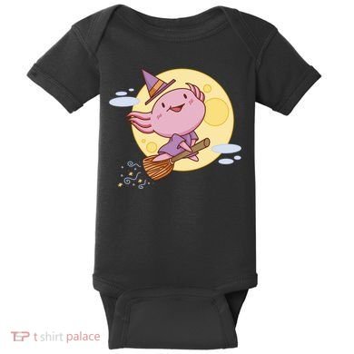 Axolotl Halloween Flying Witch Baby Bodysuit