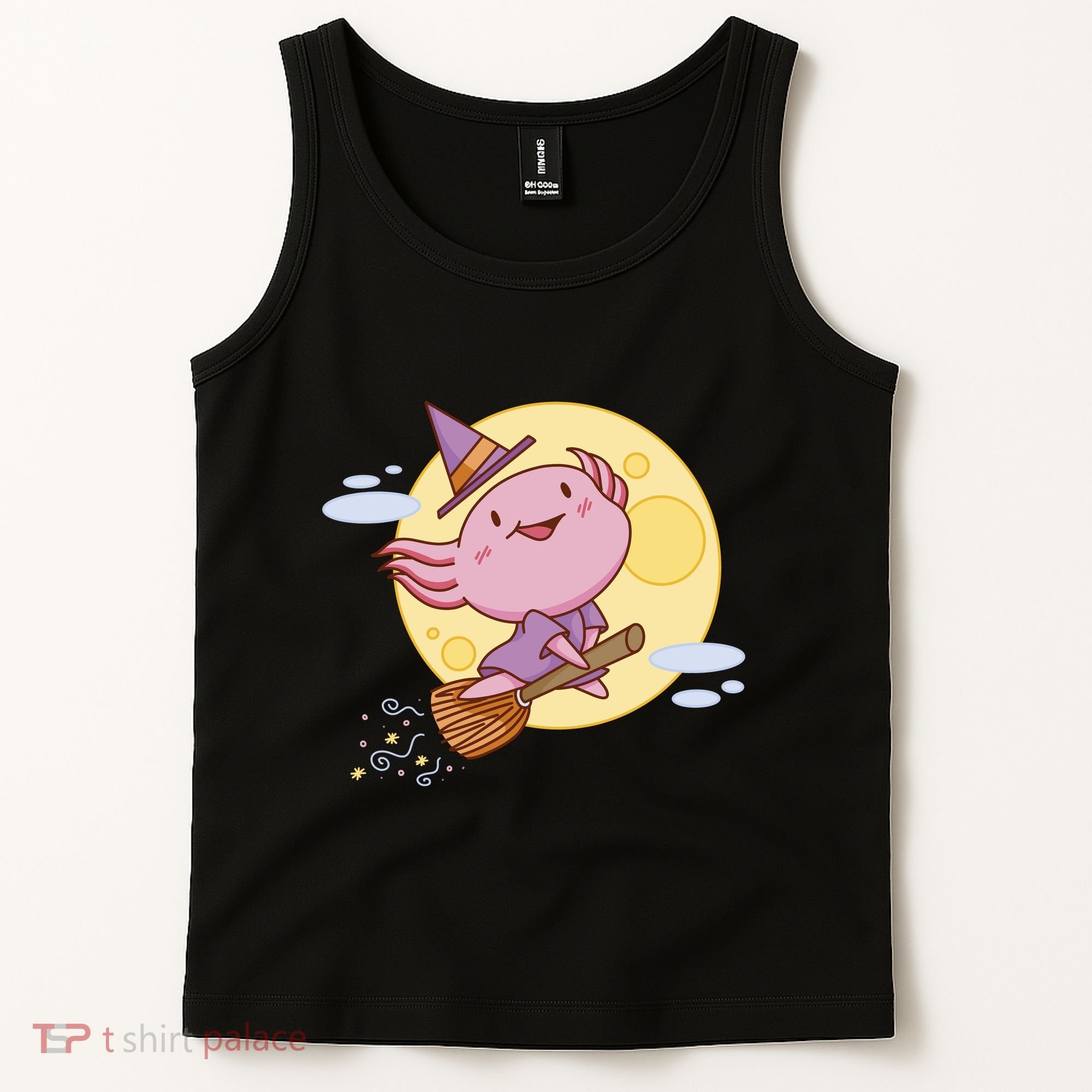 Axolotl Halloween Flying Witch Tank Top