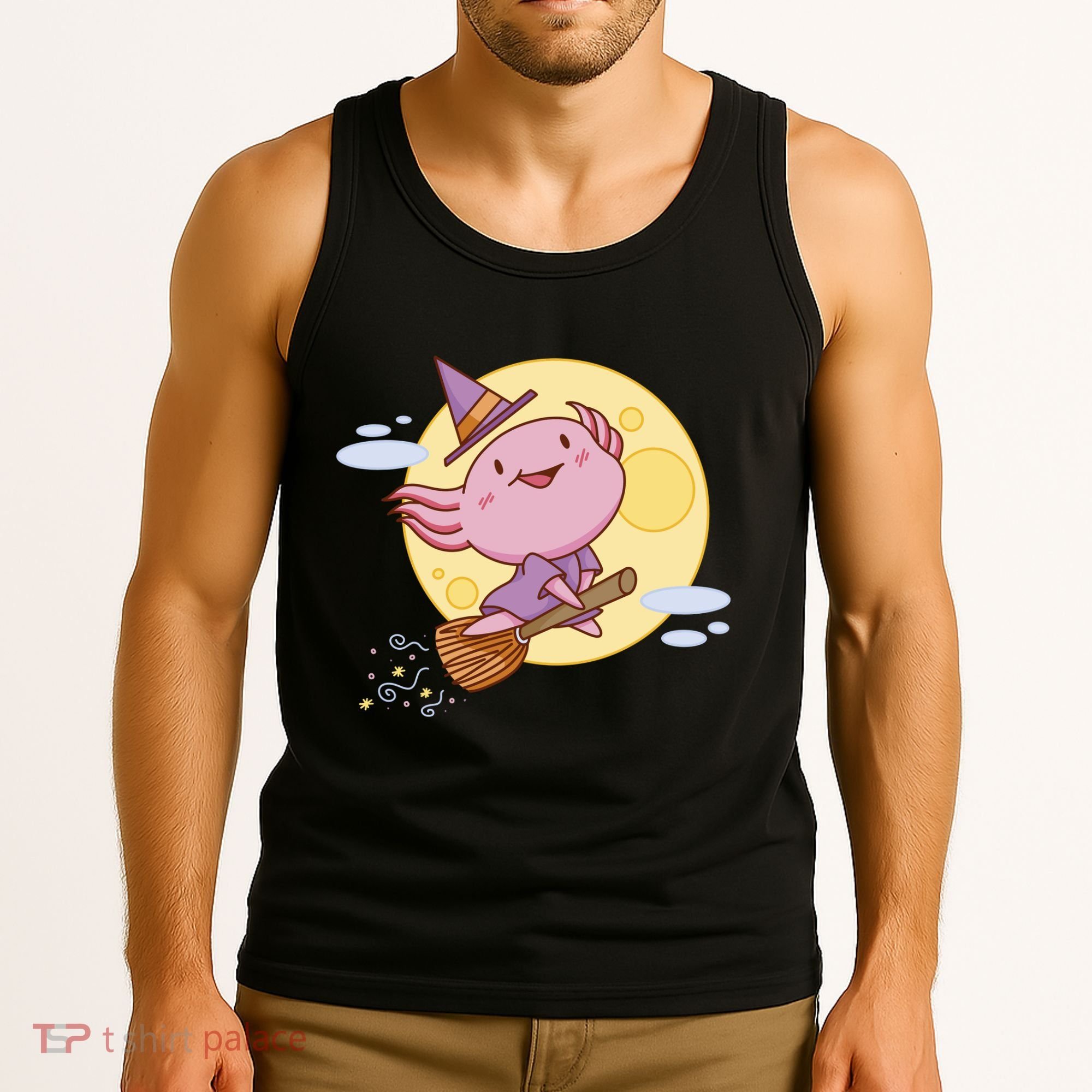 Axolotl Halloween Flying Witch Tank Top