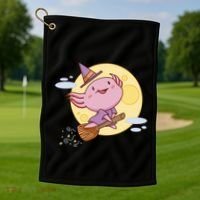 Axolotl Halloween Flying Witch Golf Towel thumb 1