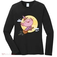 Axolotl Halloween Flying Witch Women's Long Sleeve Shirt thumb 0