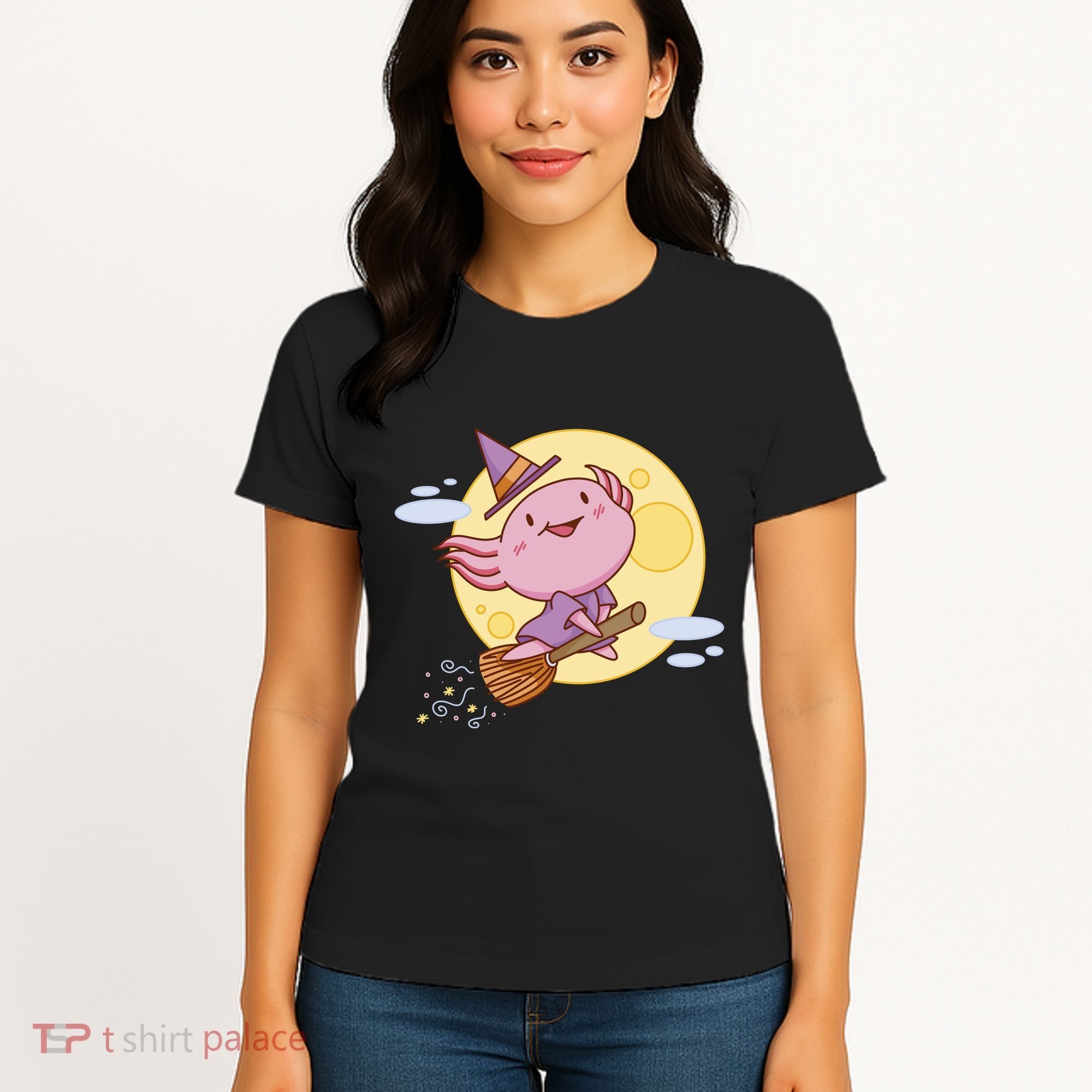 Axolotl Halloween Flying Witch Women's T-Shirt