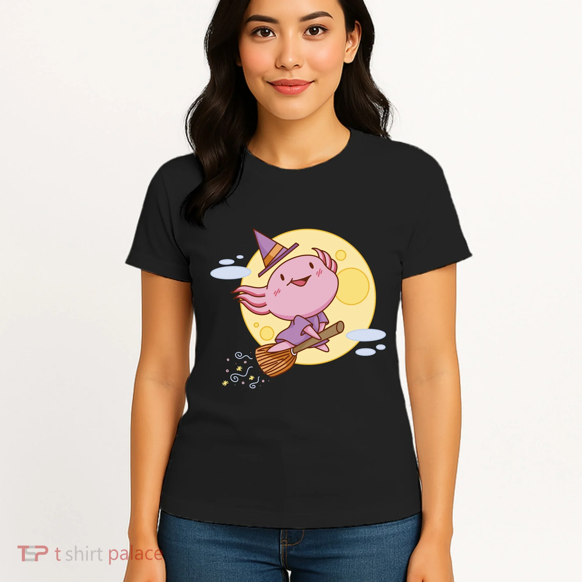 Axolotl Halloween Flying Witch Women's T-Shirt