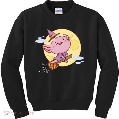 Axolotl Halloween Flying Witch Kids Sweatshirt