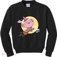 Axolotl Halloween Flying Witch Kids Sweatshirt thumb 0