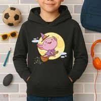Axolotl Halloween Flying Witch Kids Hoodie thumb 2