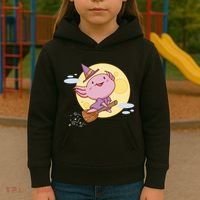 Axolotl Halloween Flying Witch Kids Hoodie thumb 3