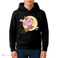Axolotl Halloween Flying Witch Kids Hoodie thumb 4