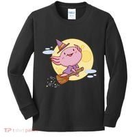 Axolotl Halloween Flying Witch Kids Long Sleeve Shirt thumb 0
