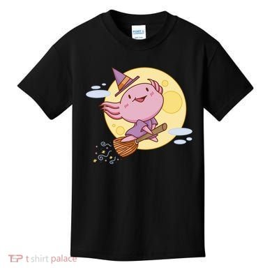 Axolotl Halloween Flying Witch Kids T-Shirt