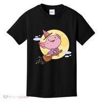Axolotl Halloween Flying Witch Kids T-Shirt thumb 0