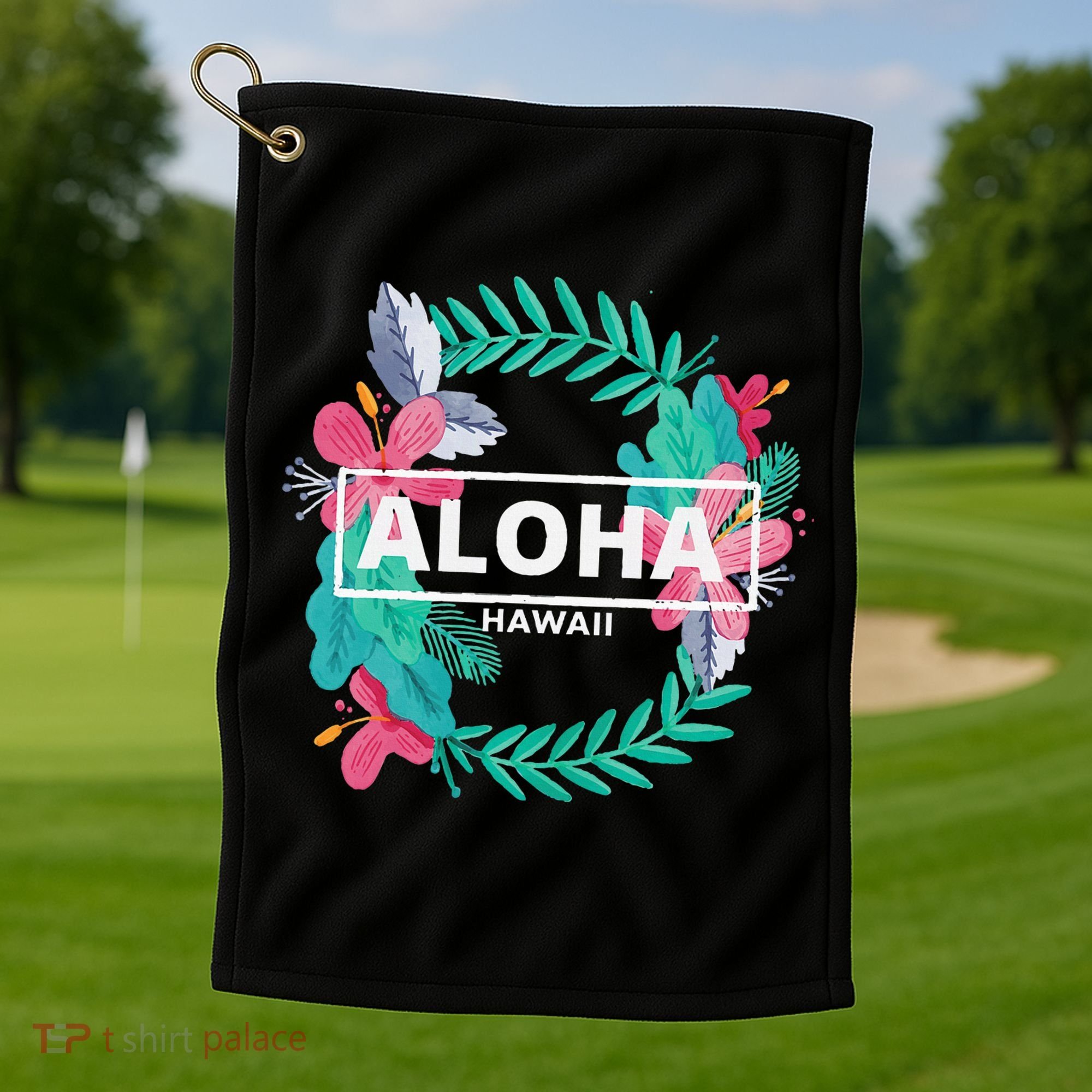 Aloha Hawaii Hibiscus Flowers Golf Towel