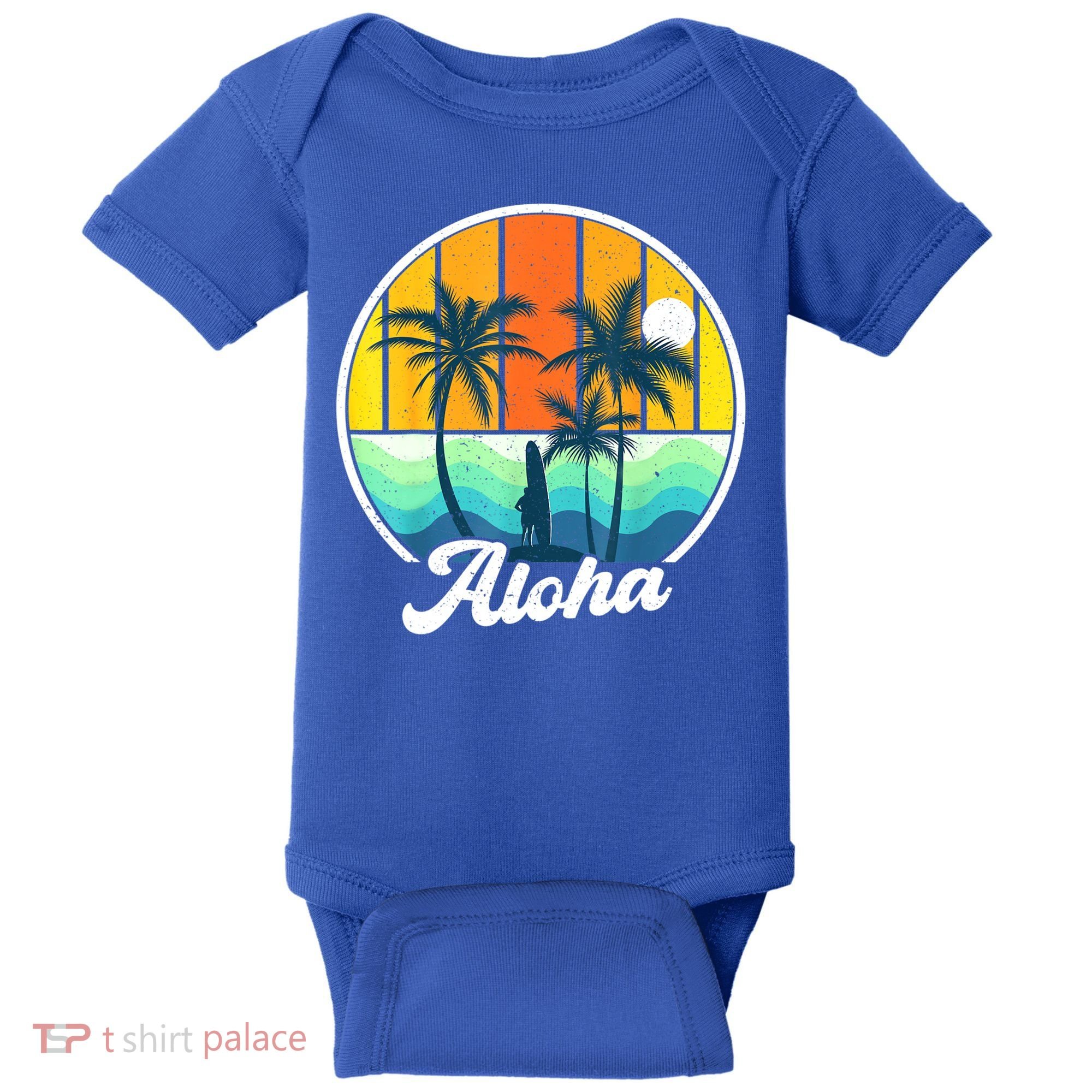Aloha Hawaii Hawaiian Shirts For Boys Girls Palm Tree Surf Baby Bodysuit