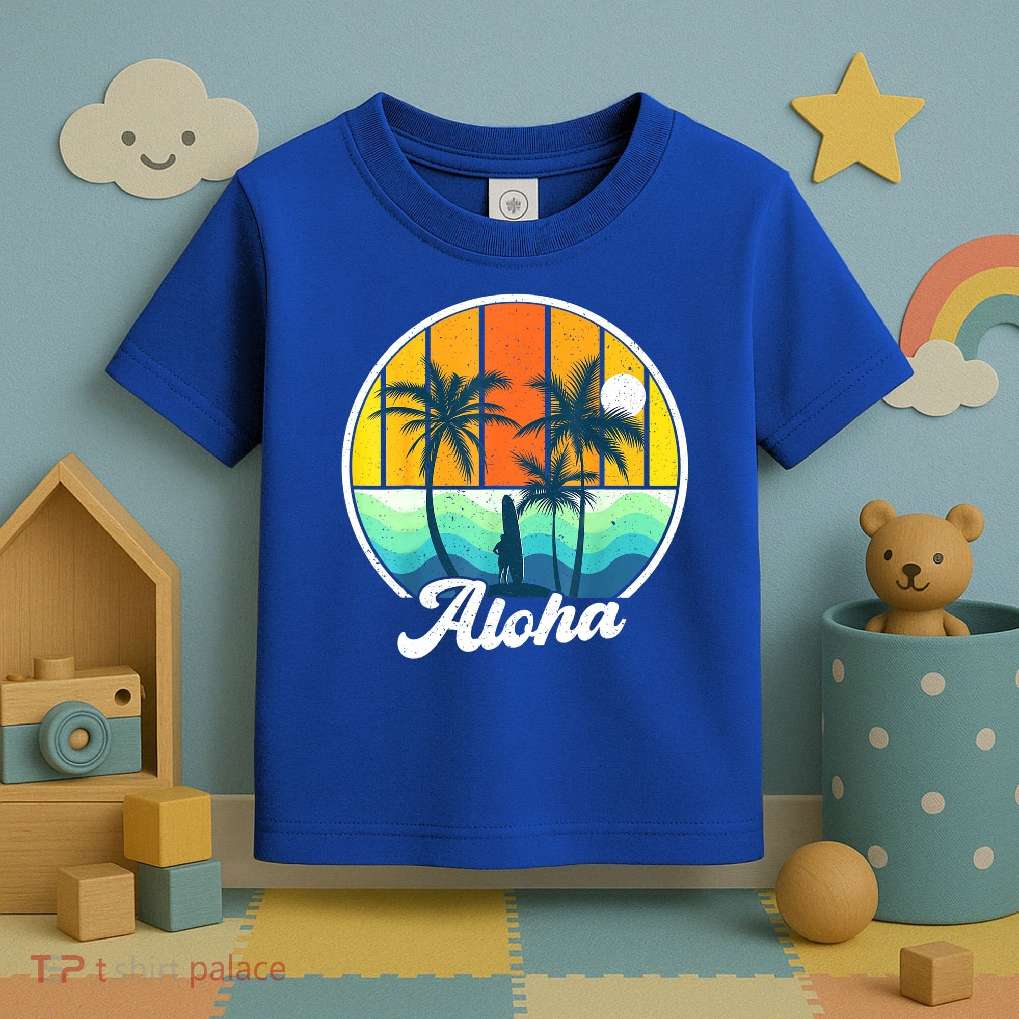 Aloha Hawaii Hawaiian Shirts For Boys Girls Palm Tree Surf Toddler T-Shirt