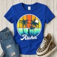 Aloha Hawaii Hawaiian Shirts For Boys Girls Palm Tree Surf Women's T-Shirt thumb 3