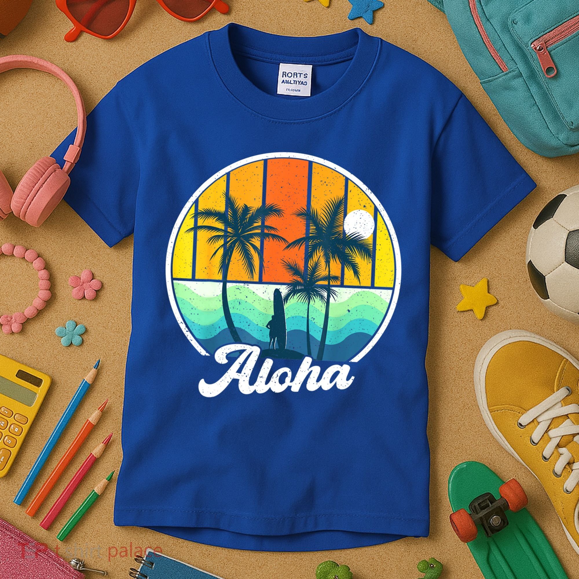 Aloha Hawaii Hawaiian Shirts For Boys Girls Palm Tree Surf Kids T-Shirt