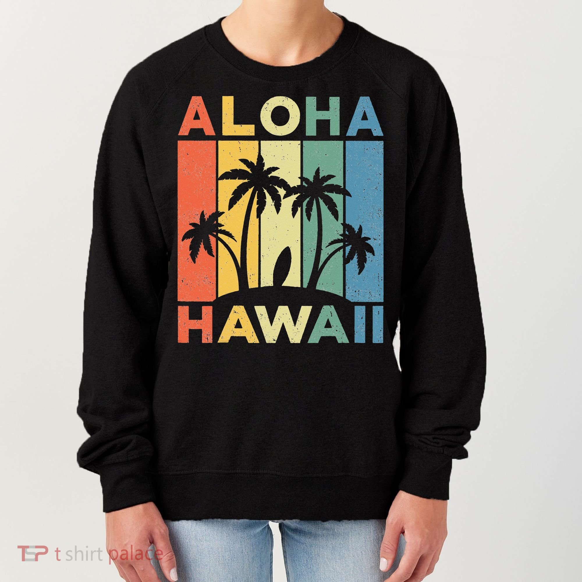 Aloha Hawaii Hawaiian Island Palm Beach Surfboard Surf Women's Sweatshirt
