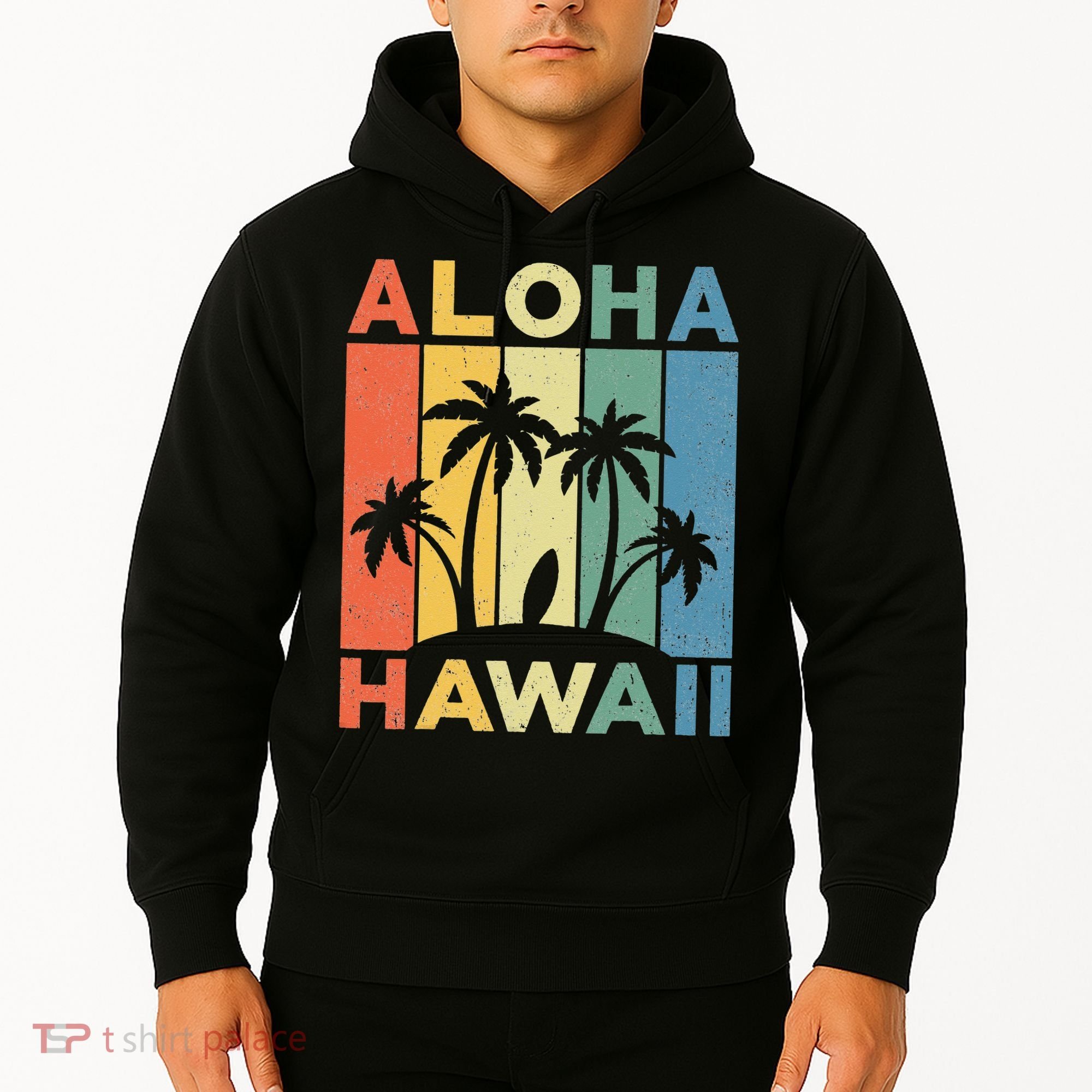 Aloha Hawaii Hawaiian Island Palm Beach Surfboard Surf Hoodie