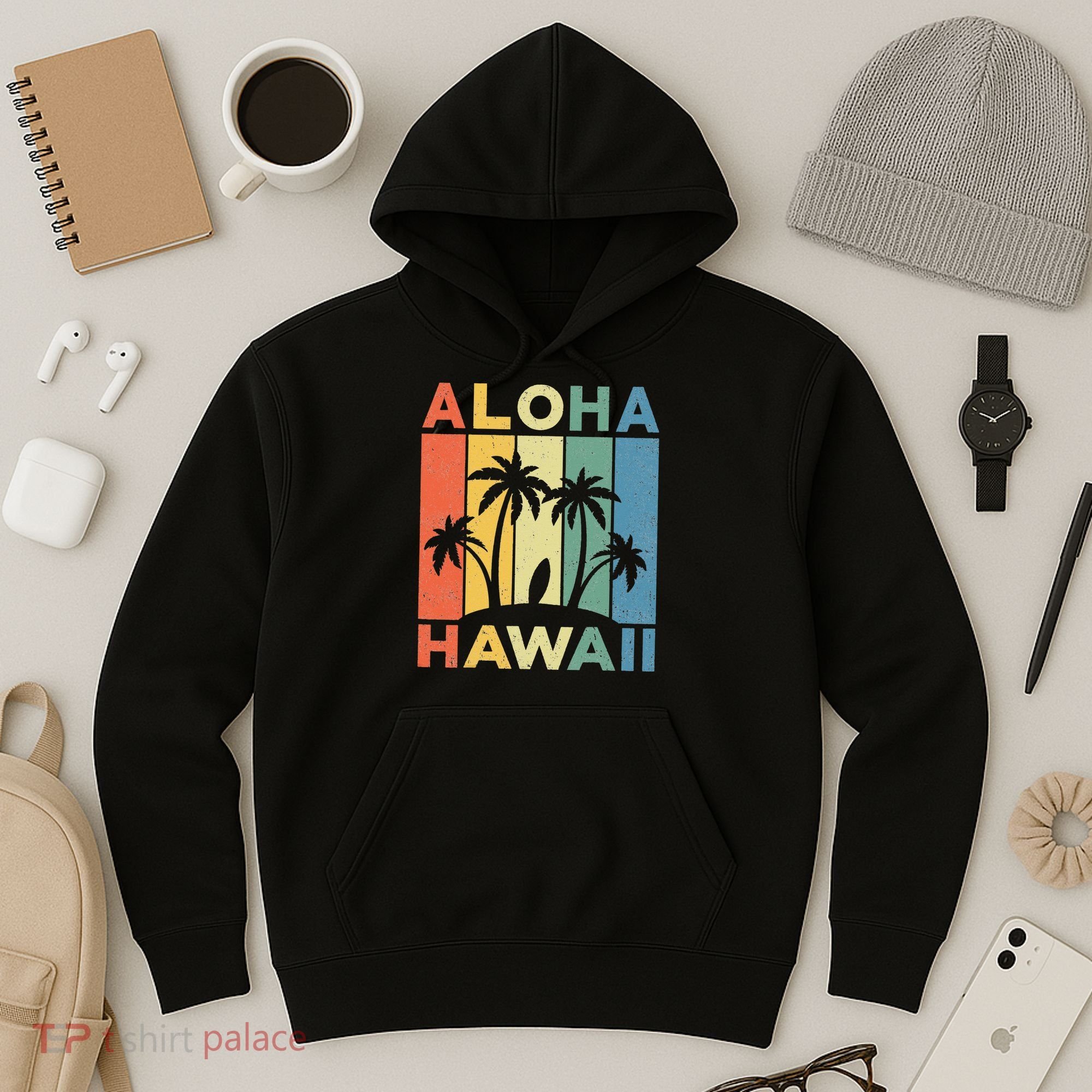 Aloha Hawaii Hawaiian Island Palm Beach Surfboard Surf Hoodie