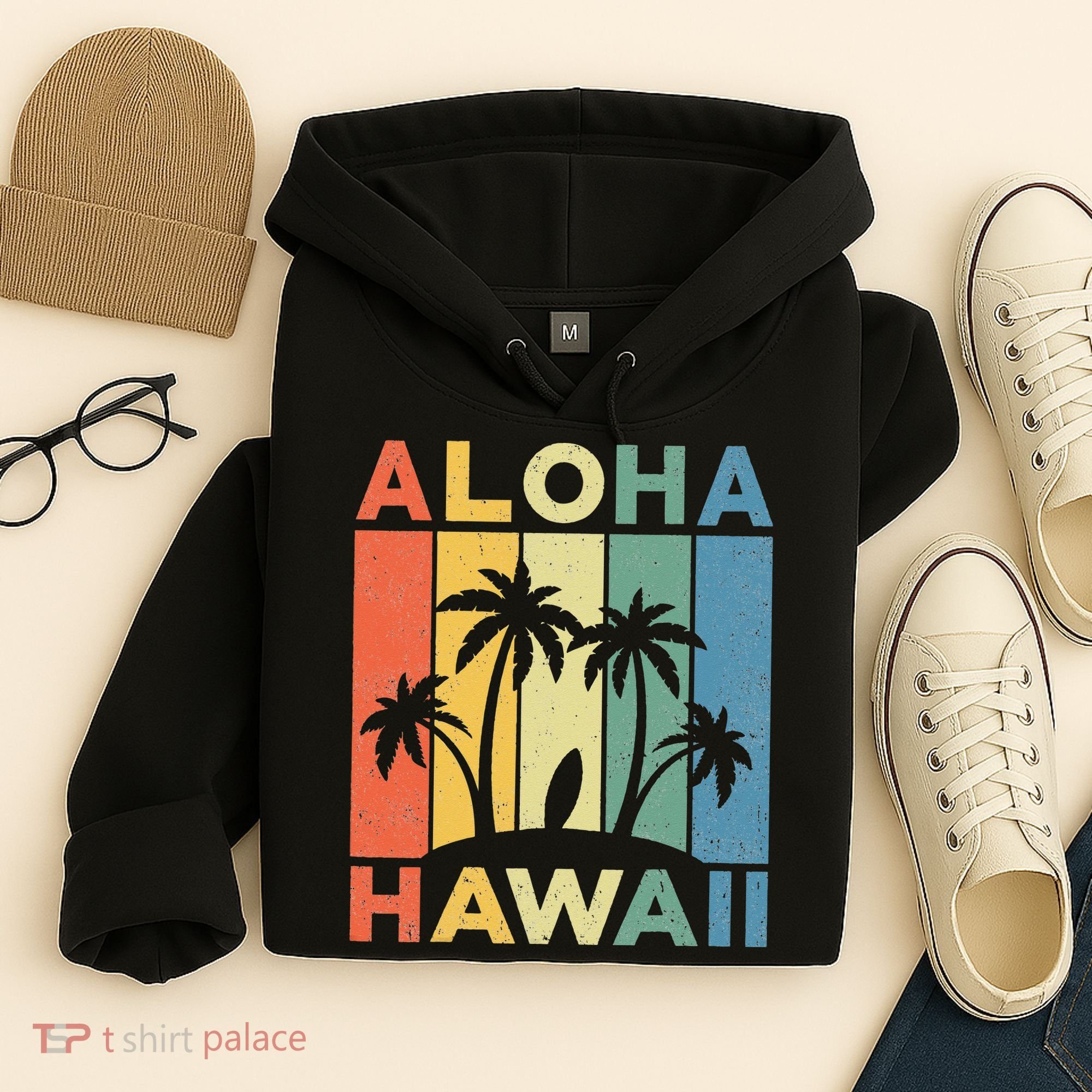 Aloha Hawaii Hawaiian Island Palm Beach Surfboard Surf Hoodie