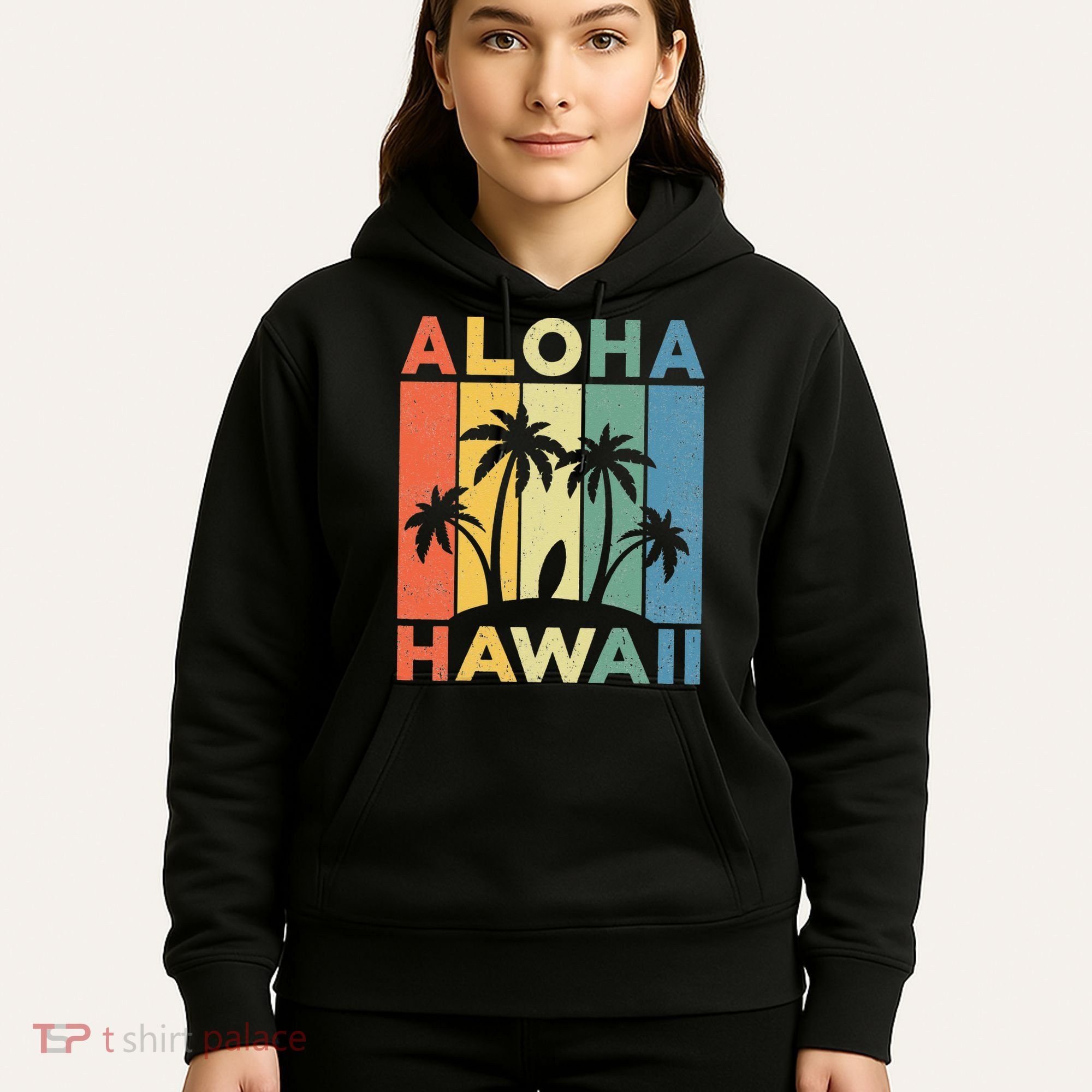 Aloha Hawaii Hawaiian Island Palm Beach Surfboard Surf Hoodie