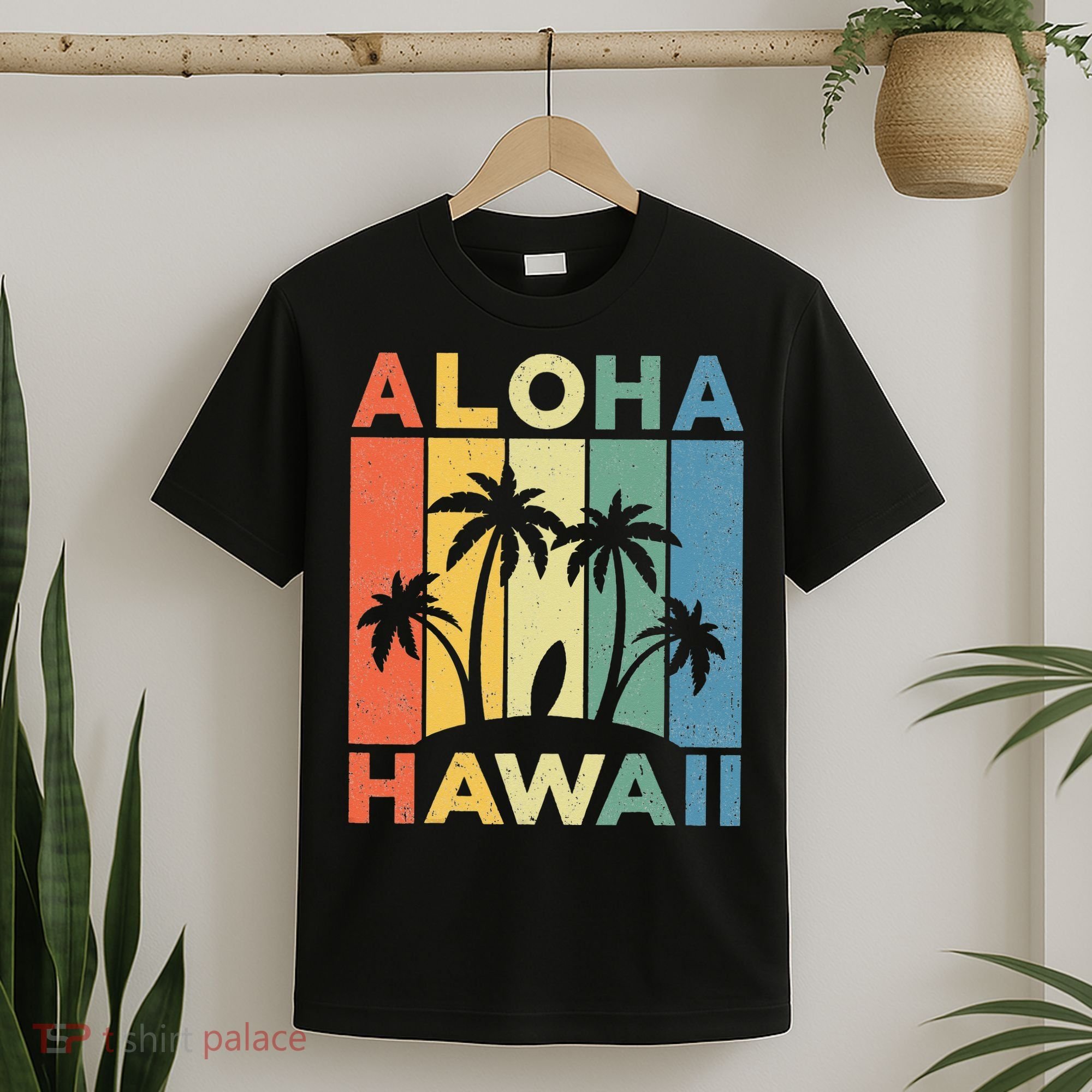 Aloha Hawaii Hawaiian Island Palm Beach Surfboard Surf T-Shirt
