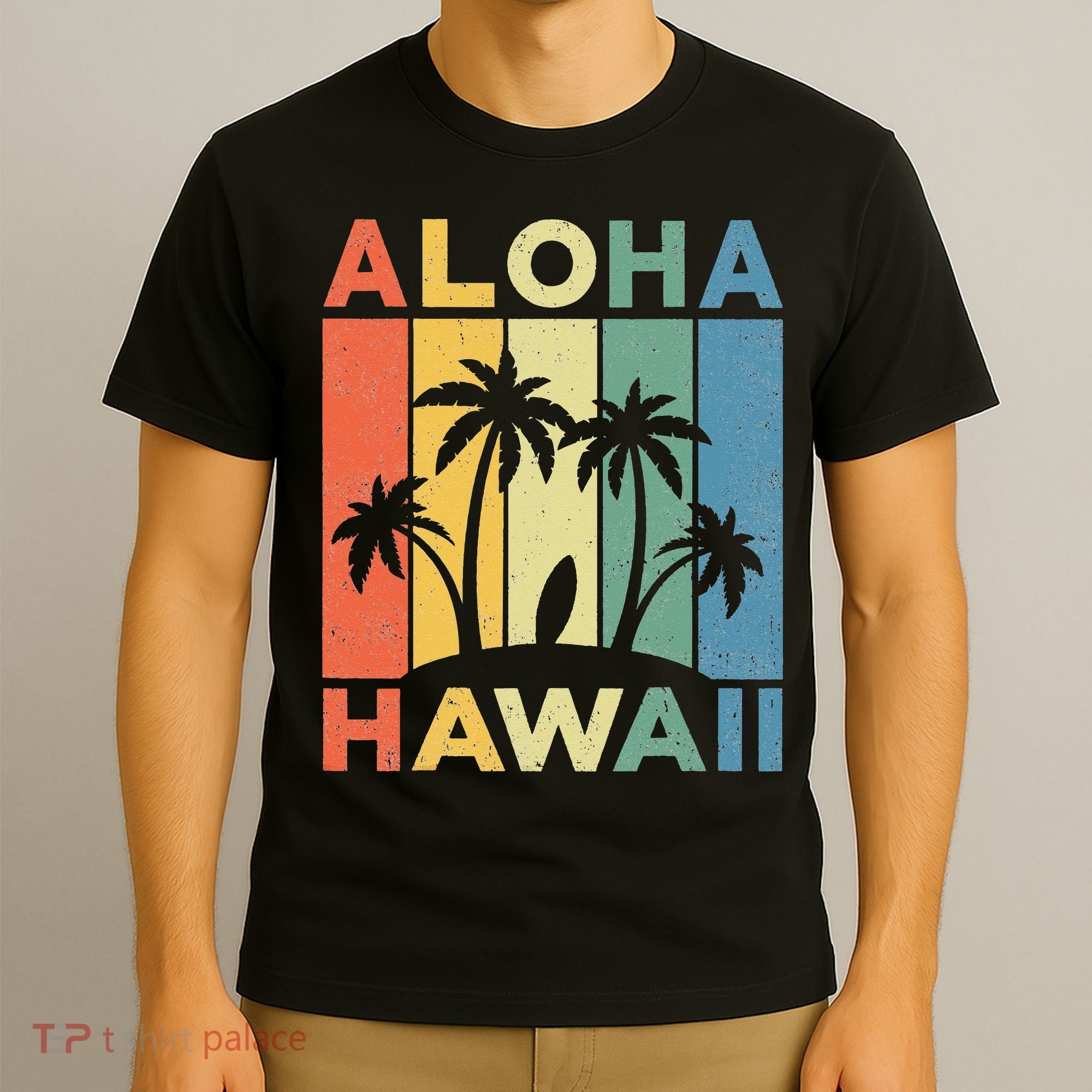 Aloha Hawaii Hawaiian Island Palm Beach Surfboard Surf T-Shirt