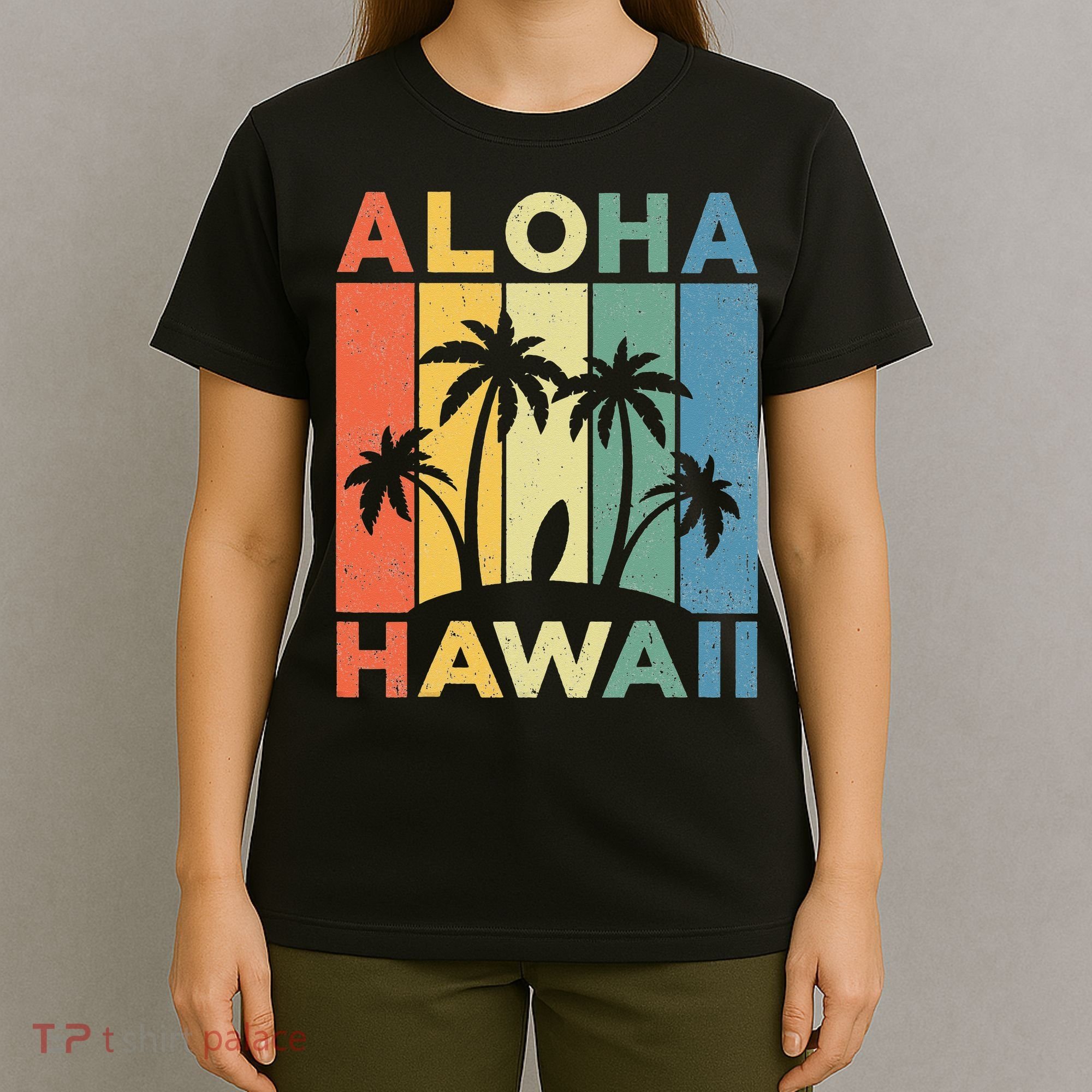Aloha Hawaii Hawaiian Island Palm Beach Surfboard Surf T-Shirt