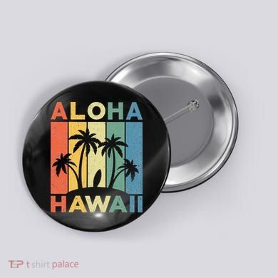 Aloha Hawaii Hawaiian Island Palm Beach Surfboard Surf Button